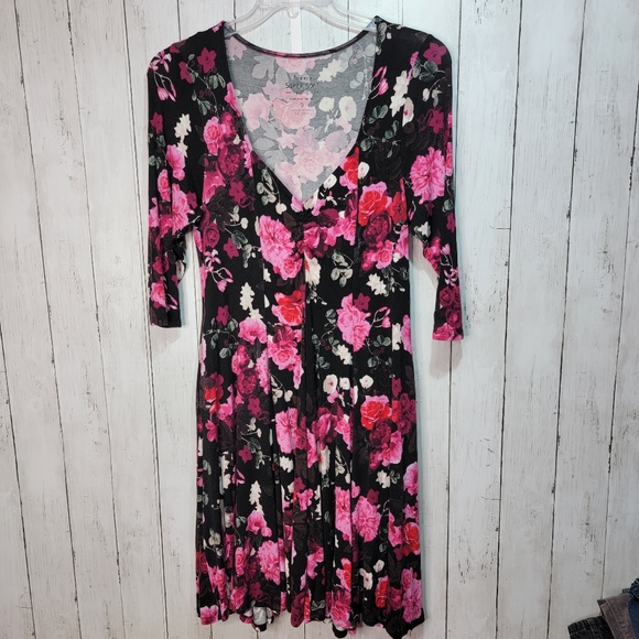 Torrid Sweatheart Floral Print Knit Skater Dress Rayon Spandex Blend Size 0 (12) - Picture 3 of 10